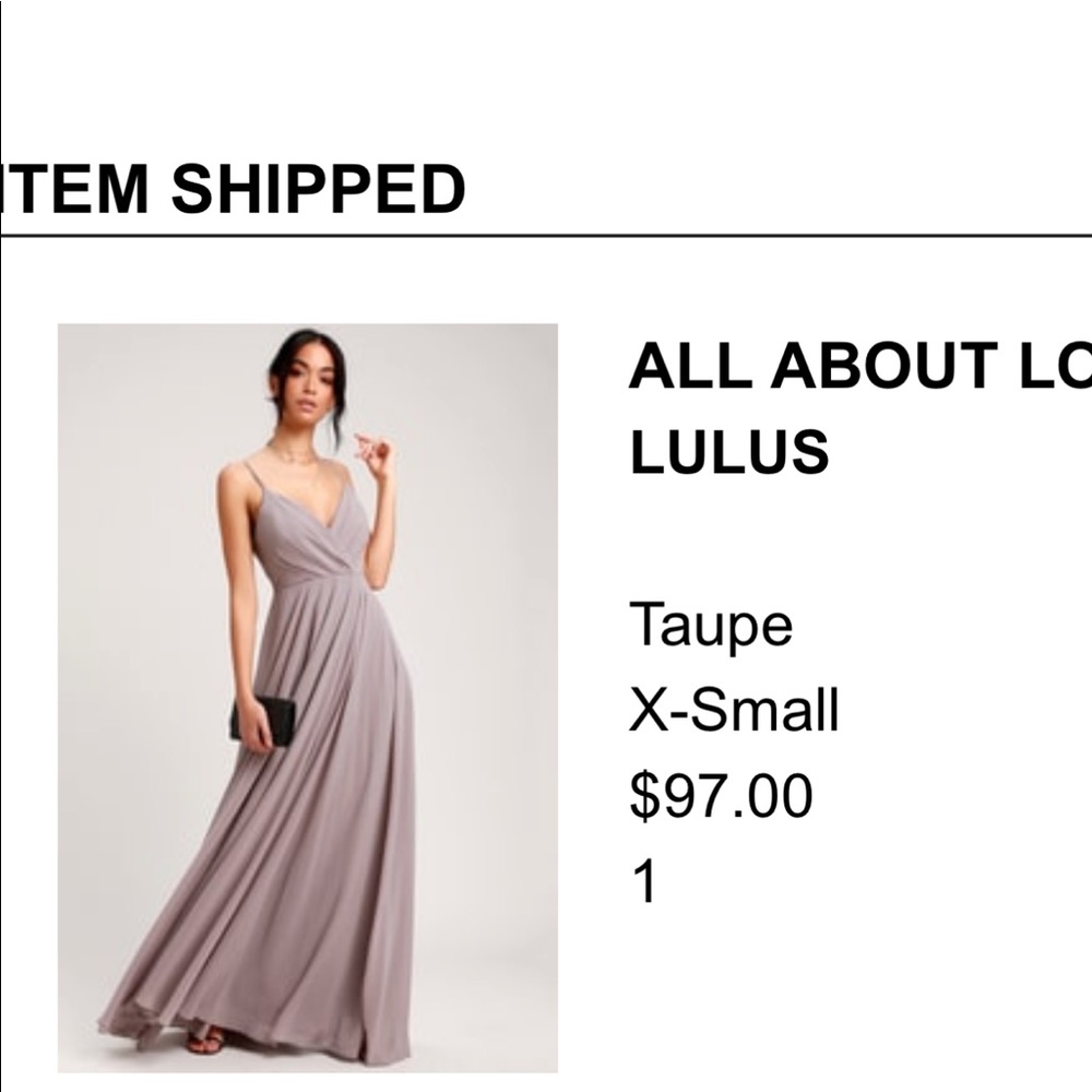 Taupe bridesmaids dress.